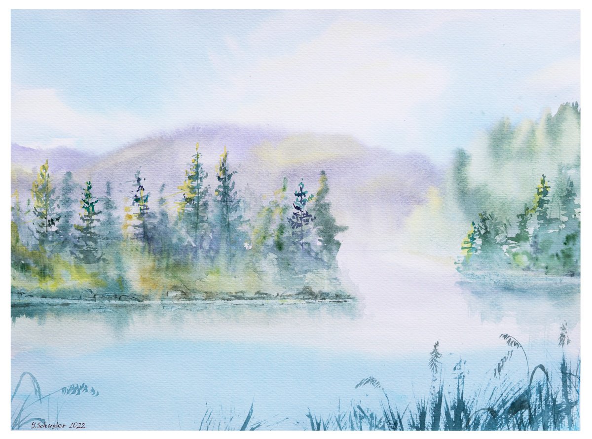 Impressionistic Landscape Watercolour By Yulia Schuster, 13 X 9", Ethereal Atmosphere, Original Artwork