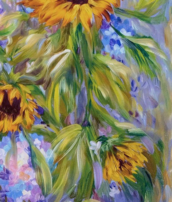 Sunflowers with Lilacs.