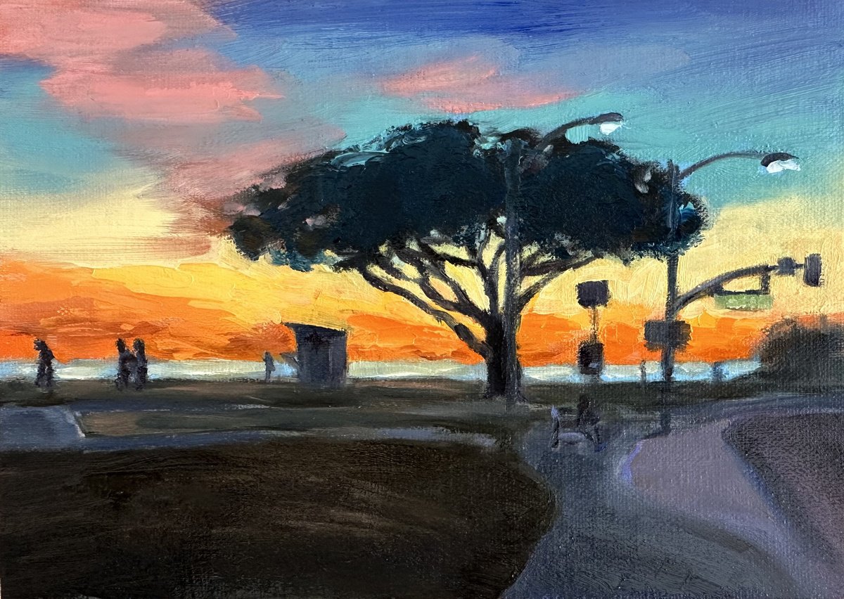 Impressionistic Landscape Oil Painting By Grace Diehl, 7 X 5, Laguna At Twilight, Original Artwork