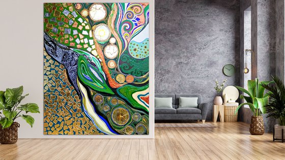 Abstract painting, Large abstract art - Green forest magic