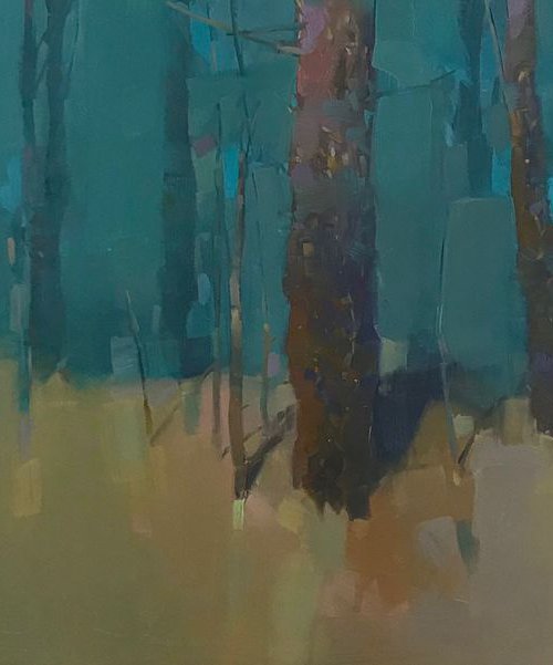 Moon Trees, Landscape oil painting, Handmade artwork, by Vahe Yeremyan