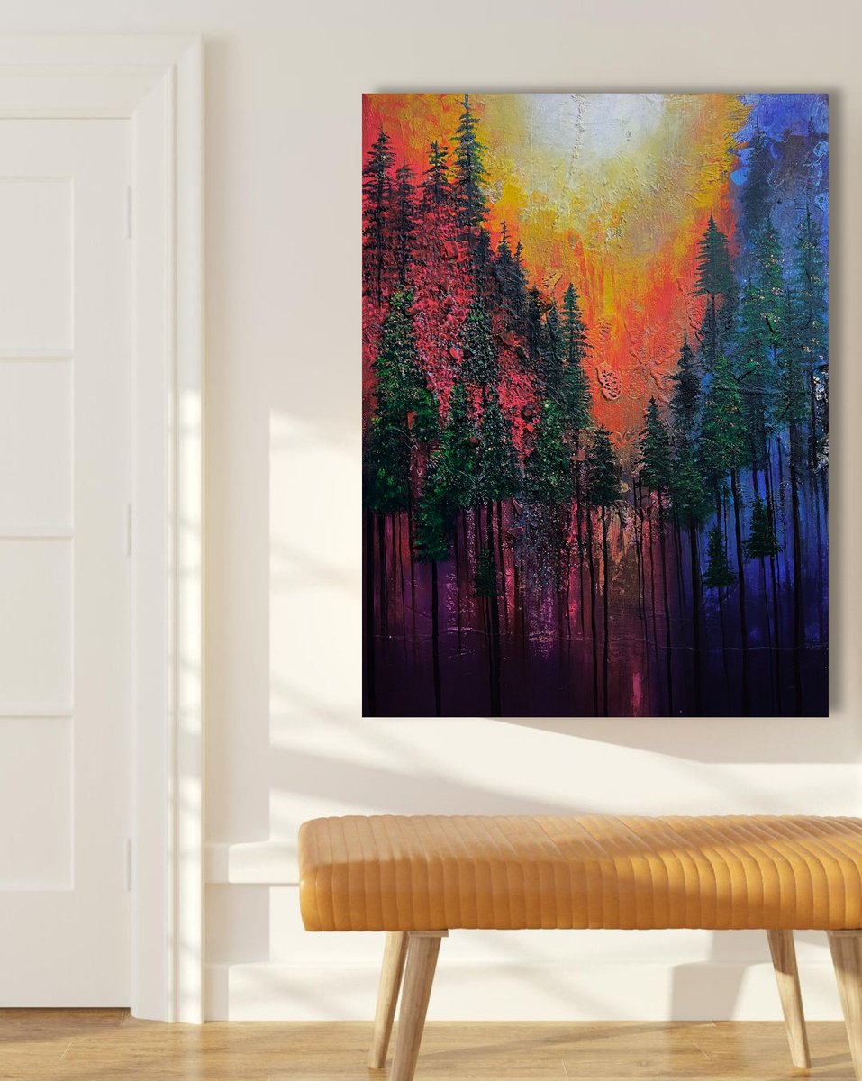 Impressionistic Landscape Painting By Henrieta Angel, 30 X 40, Sunset In The Mountains, Original Artwork