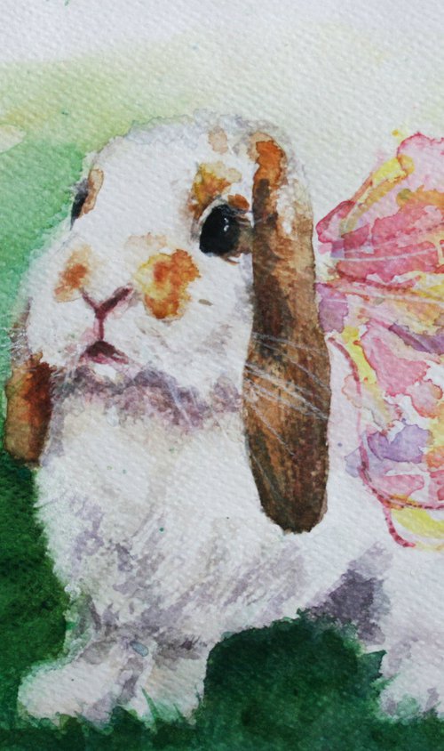 Bunny III - Animal portrait /  ORIGINAL PAINTING by Salana Art Gallery
