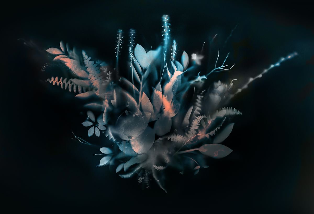 Botanical Painting By Teis Albers, 47 X 31", Natural Veil Ii (Negative), Original Artwork