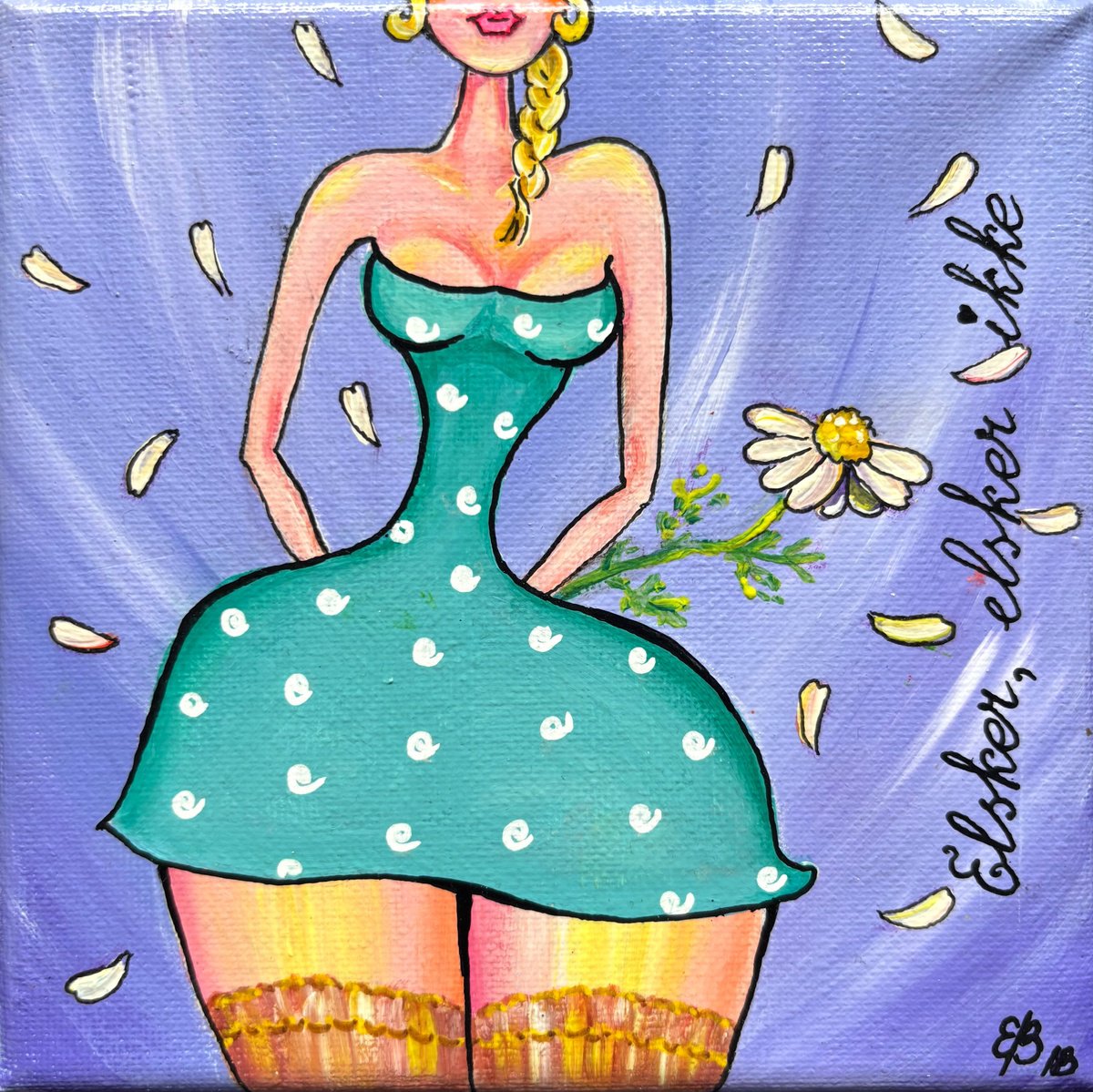 Urban And Pop Portrait Acrylic Painting By Lena Smirnova, 7 X 7", Beauty Comes In All Sizes, Original Artwork