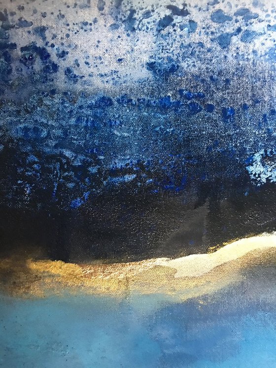 "Midnight bliss2" atmospheric abstract original modern landscape painting landscape with gold leaf
