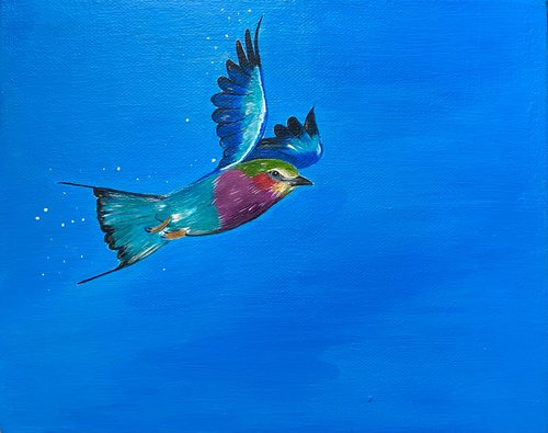Lilac breasted roller in flight painting by Bethany Taylor