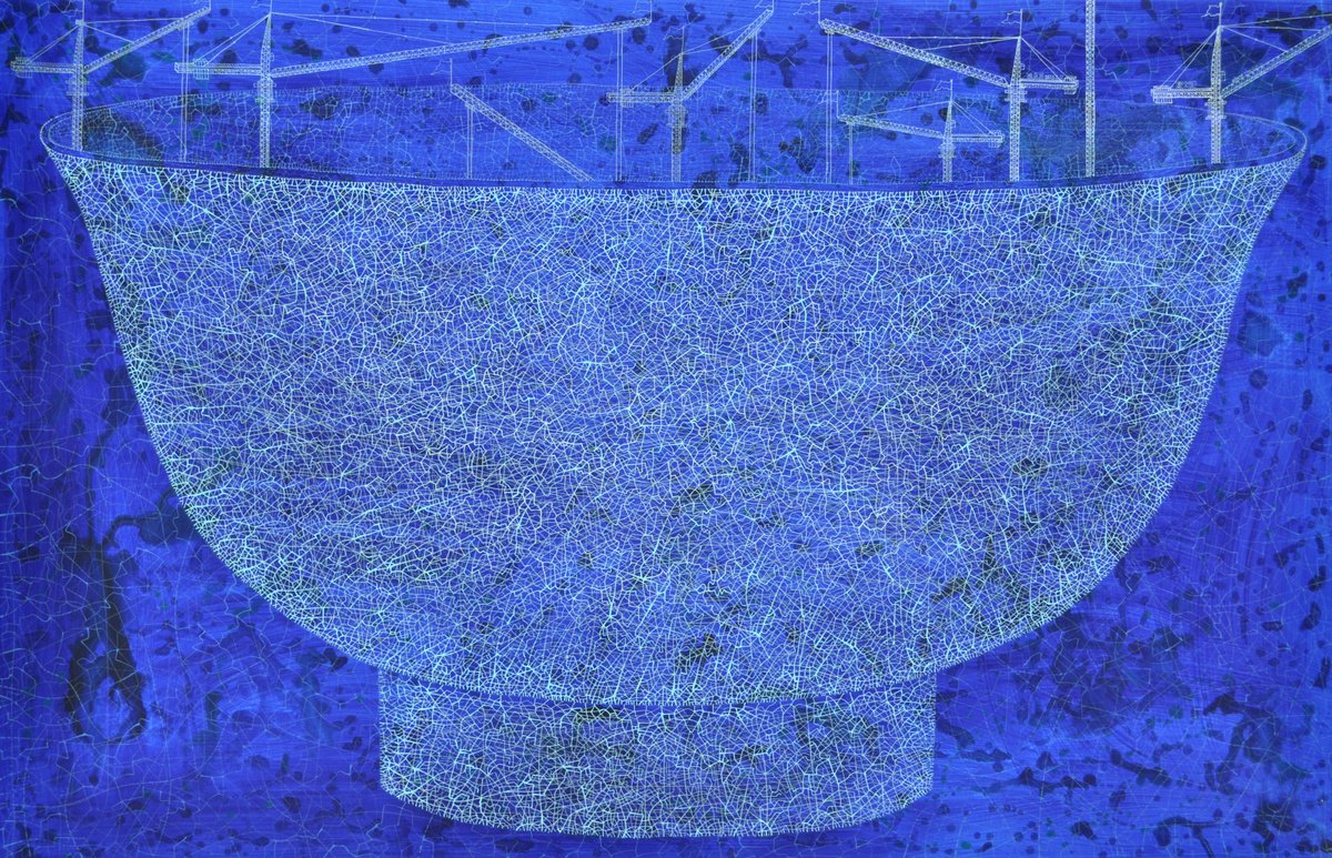 Surrealistic Cityscapes Acrylic Painting By Tingqun Zhang, 79 X 51", 2023.1.17, Original Artwork