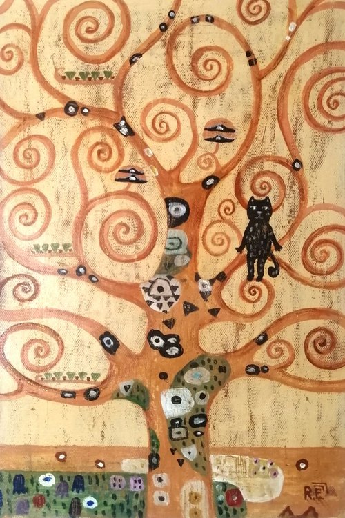 Cat on a tree by Klimt by Elena Razina