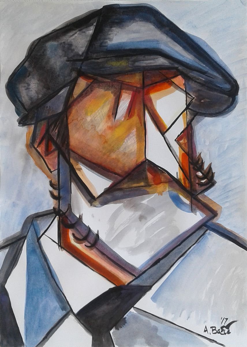 Geometric Portrait Painting By Aleksandar Basic, 12 X 17, Oscar-Claude Monet, Original Artwork