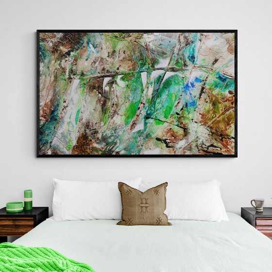 Palm Springs Bling 160cm x 100cm Green Rust Textured Abstract Art