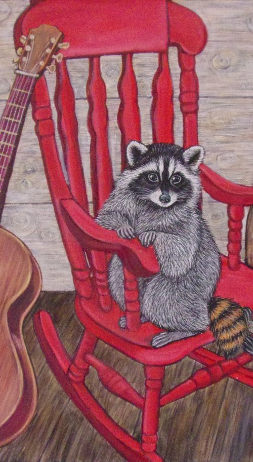 Raccoon on porch by Sofya Mikeworth
