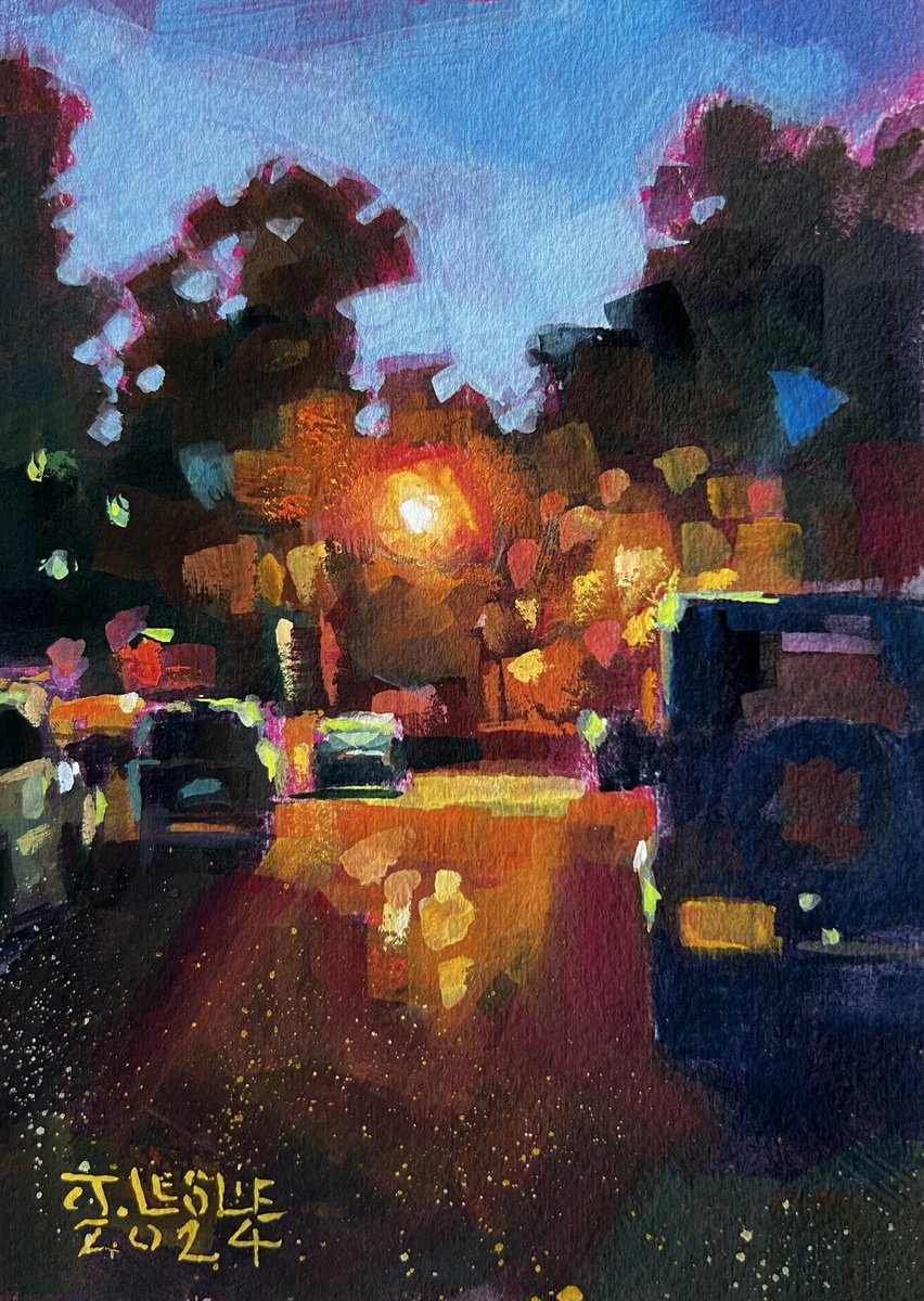 Impressionistic Botanical Painting By Jimmy Leslie, 5 X 7, Early Morning Walk, Original Artwork