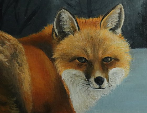 Fox in the Snow Animal original, Foxes Oil Artwork, by UK Artist Alex Jabore, Impressionism, Fox Lover Gift