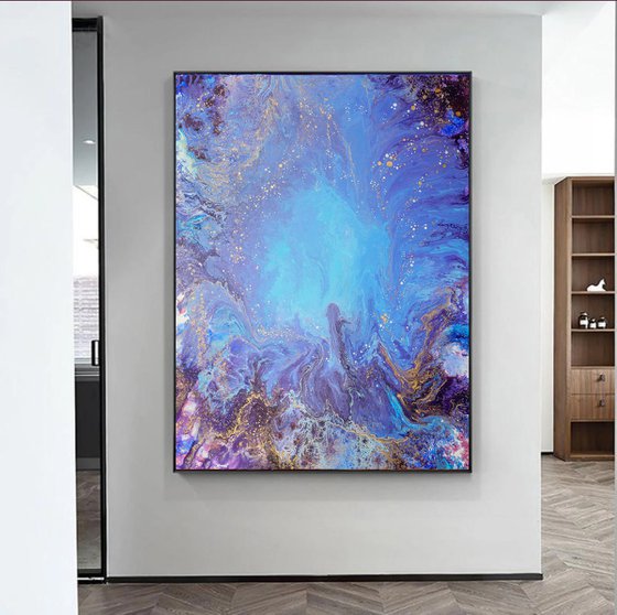 "Euphoria"original acrylic painting, abstract art, explosion of emotions, office home decor,purple, blue, gold, turquoise
