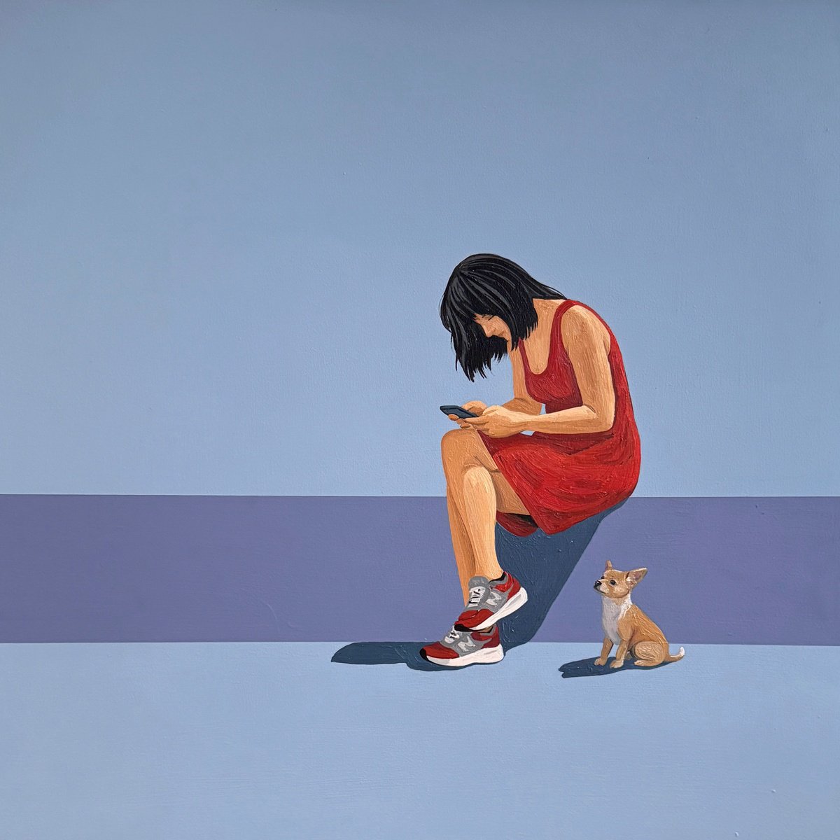 Naive Acrylic Painting , Dog Waiting While You Scroll - Painting By Daria Baklykova, 16 X 16, Artwork For Sale On Artfinder