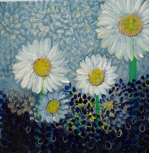 Daisies, Flower Paintings, Floral Artwork For Sale, Original Acrylic Painting, Home Decor, Wall Art Decor, Gift Ideas by Kumi Muttu