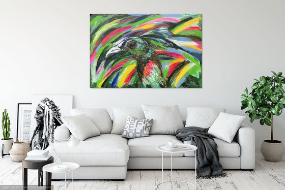 TROPICS. BIRD -  animal art, large size, original oil painting, interior art