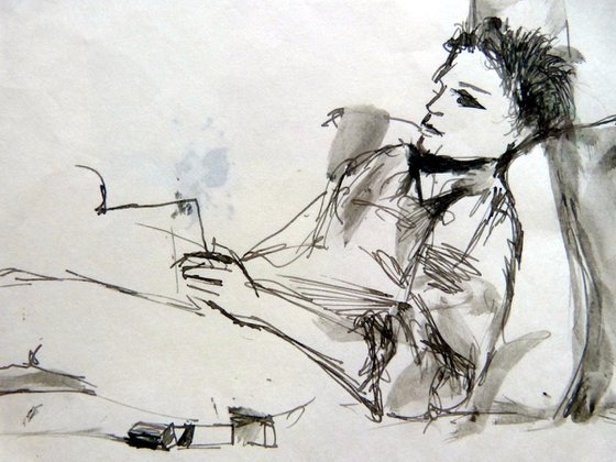 Life Portrait, ink on folded paper, 46x19 cm