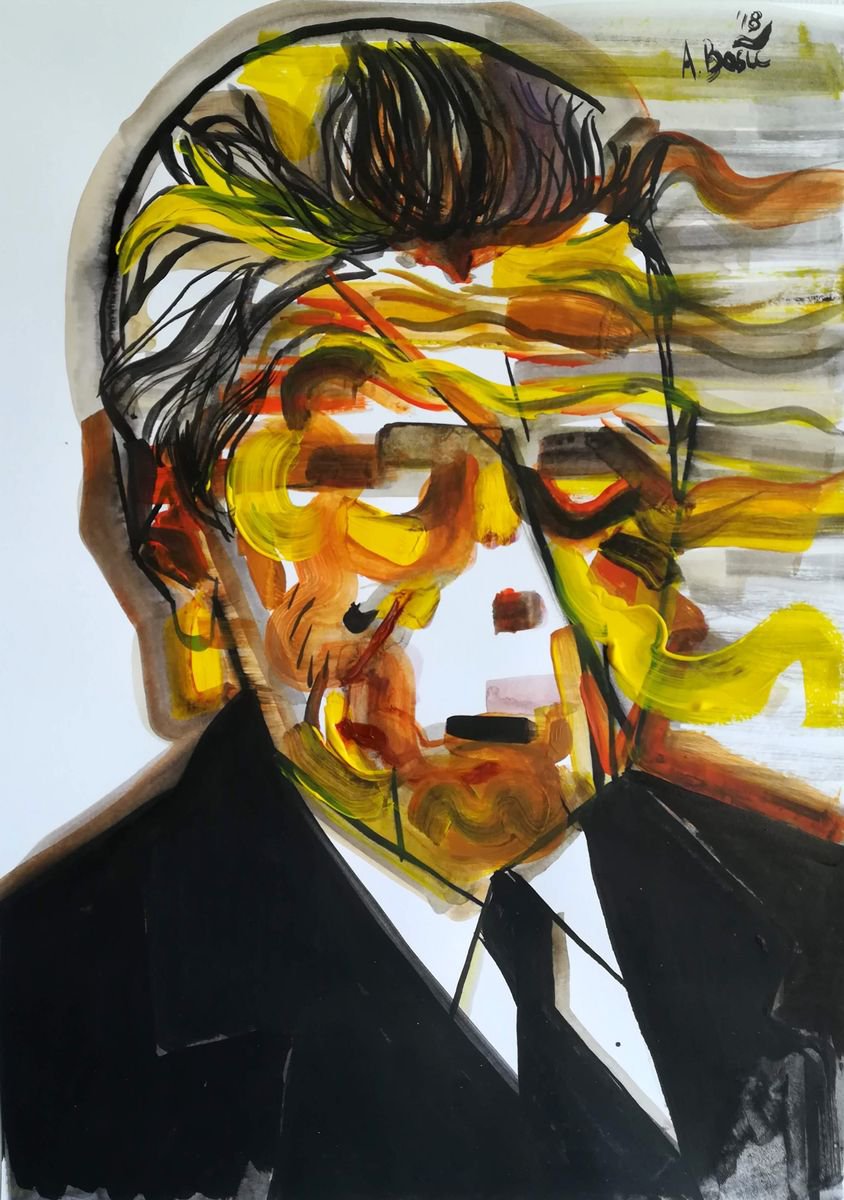 Geometric Abstract Painting By Aleksandar Basic, 12 X 17, Rene Magritte, Original Artwork