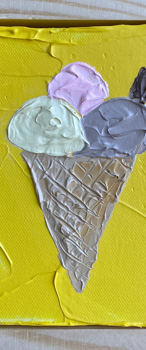 Ice cream on yellow (framed) by Guzaliya Xavier
