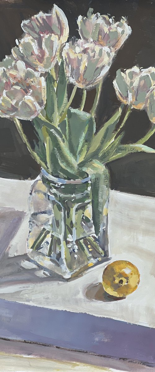 Tulips in a mason jar by Louise Gillard