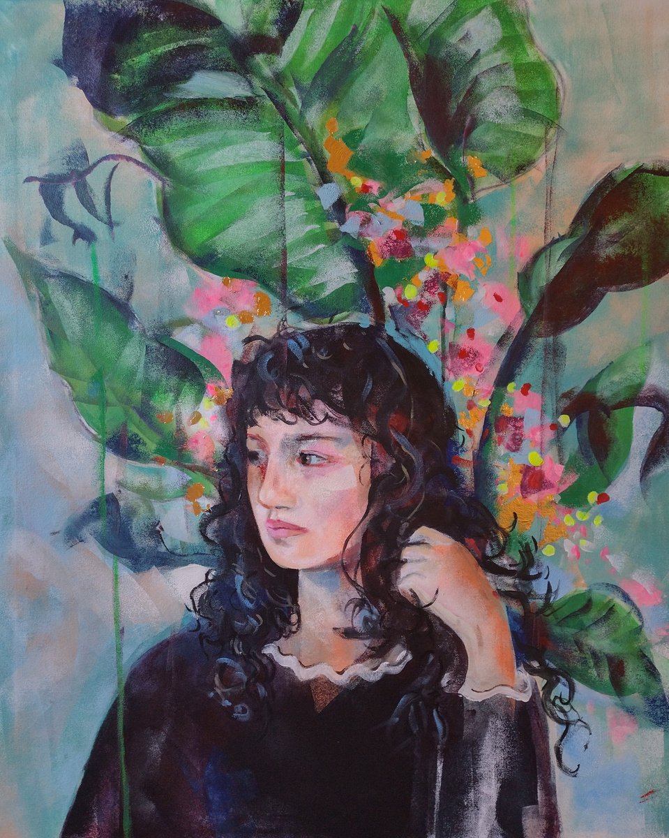 Expressive Portrait Acrylic Painting By Marina Del Pozo, 32 X 39", Tree Woman Serie 1, Original Artwork