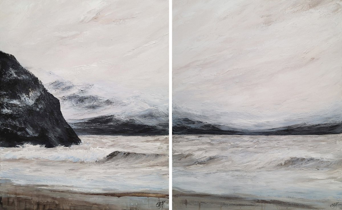 Nordic Sea, 80*50cm, dyptich on canvas, ready to hang by Tatyana Kirikova