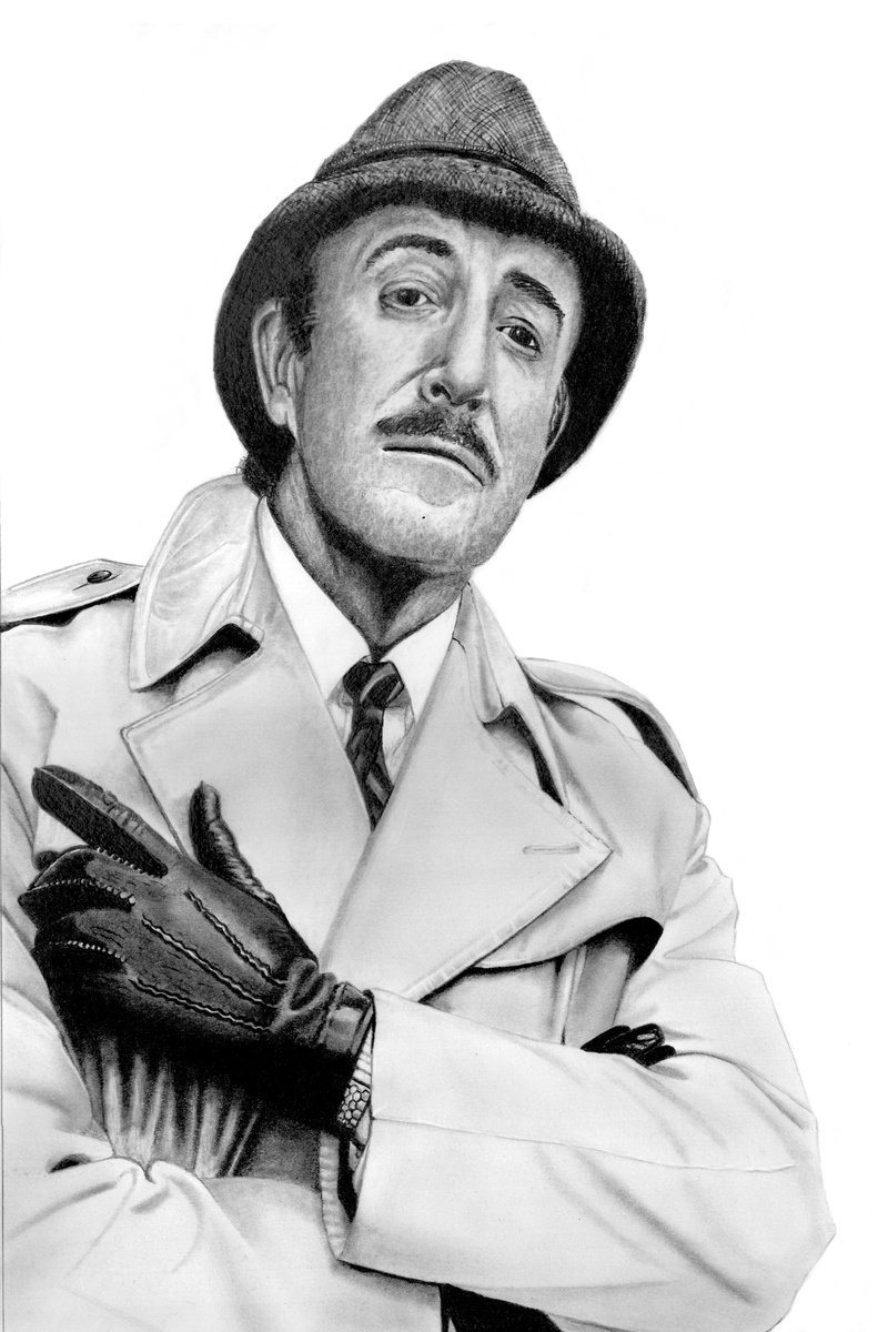 Photorealistic Portrait Pencil Drawing By Paul Stowe, 12 X 18", Inspector Clouseau, Original Artwork
