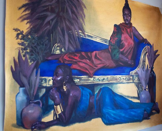 Portrait painting of two beautiful woman