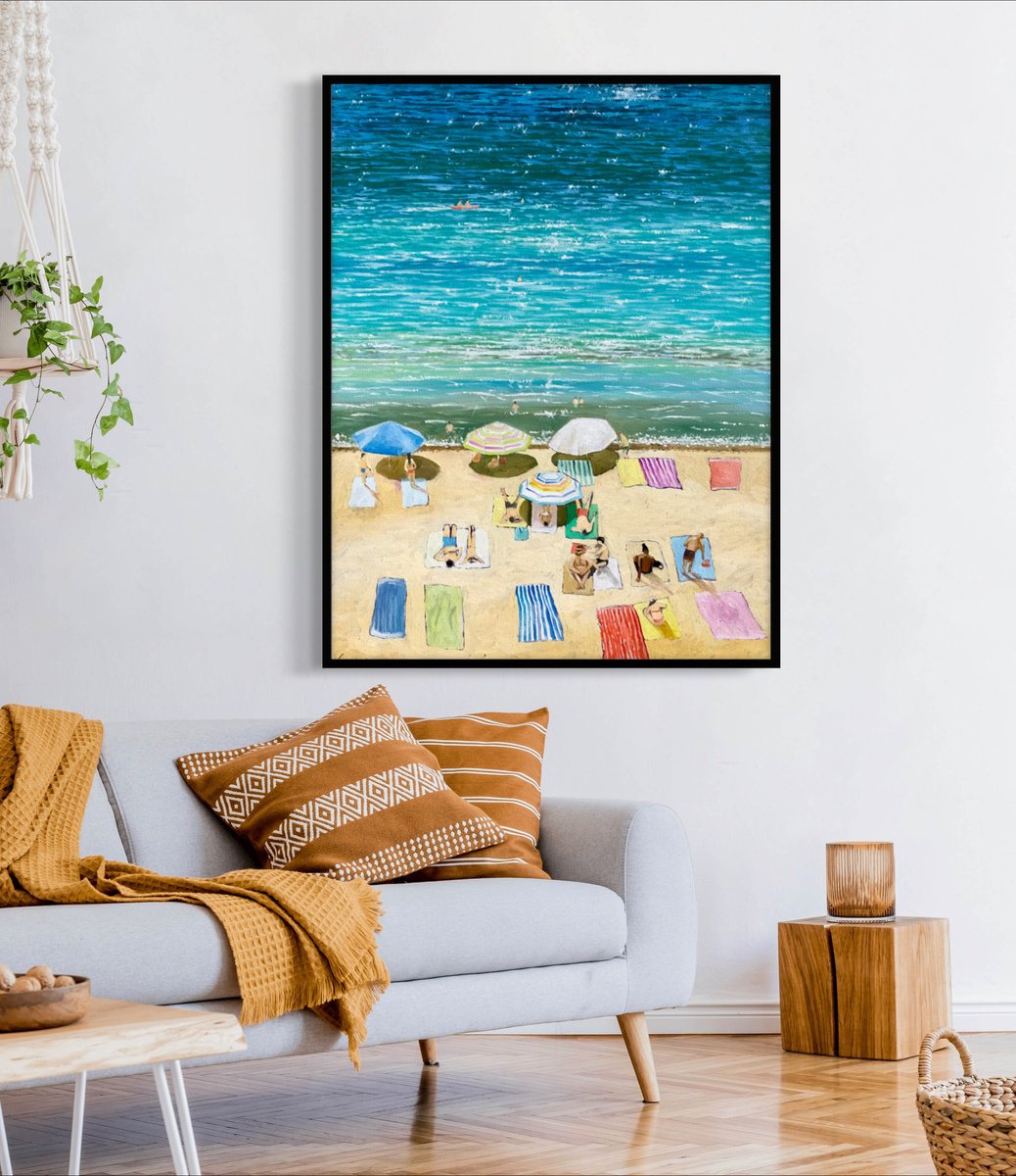Impressionistic Portrait Oil Painting By Volodymyr Smoliak, 28 X 35", Lazy Day On The Beach, Original Artwork