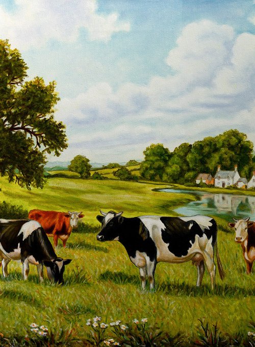 SUMMER IDYLL - COWS IN A MEADOW by Vera Melnyk