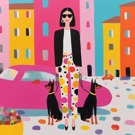 Chic Woman with Dobermans