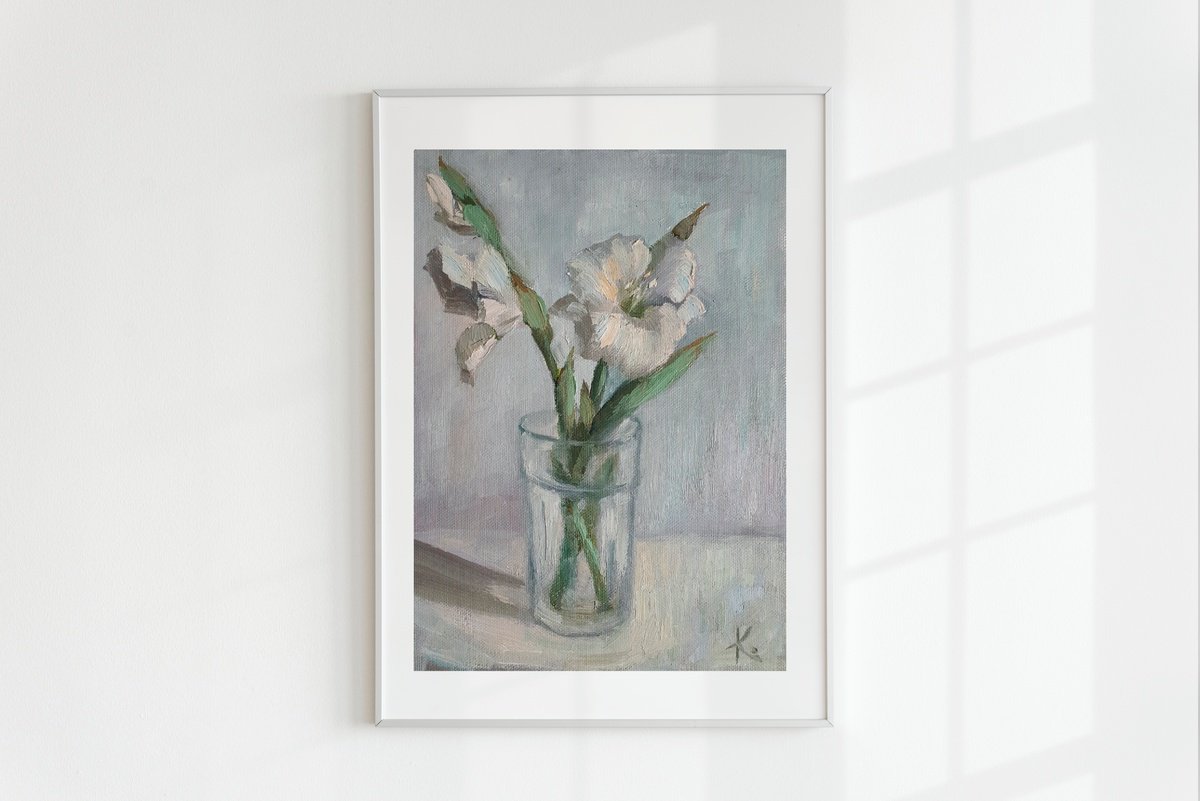Impressionistic Botanical Oil Painting By Olena Kolotova, 10 X 14", Oil Painting "Gladiolus", Original Artwork