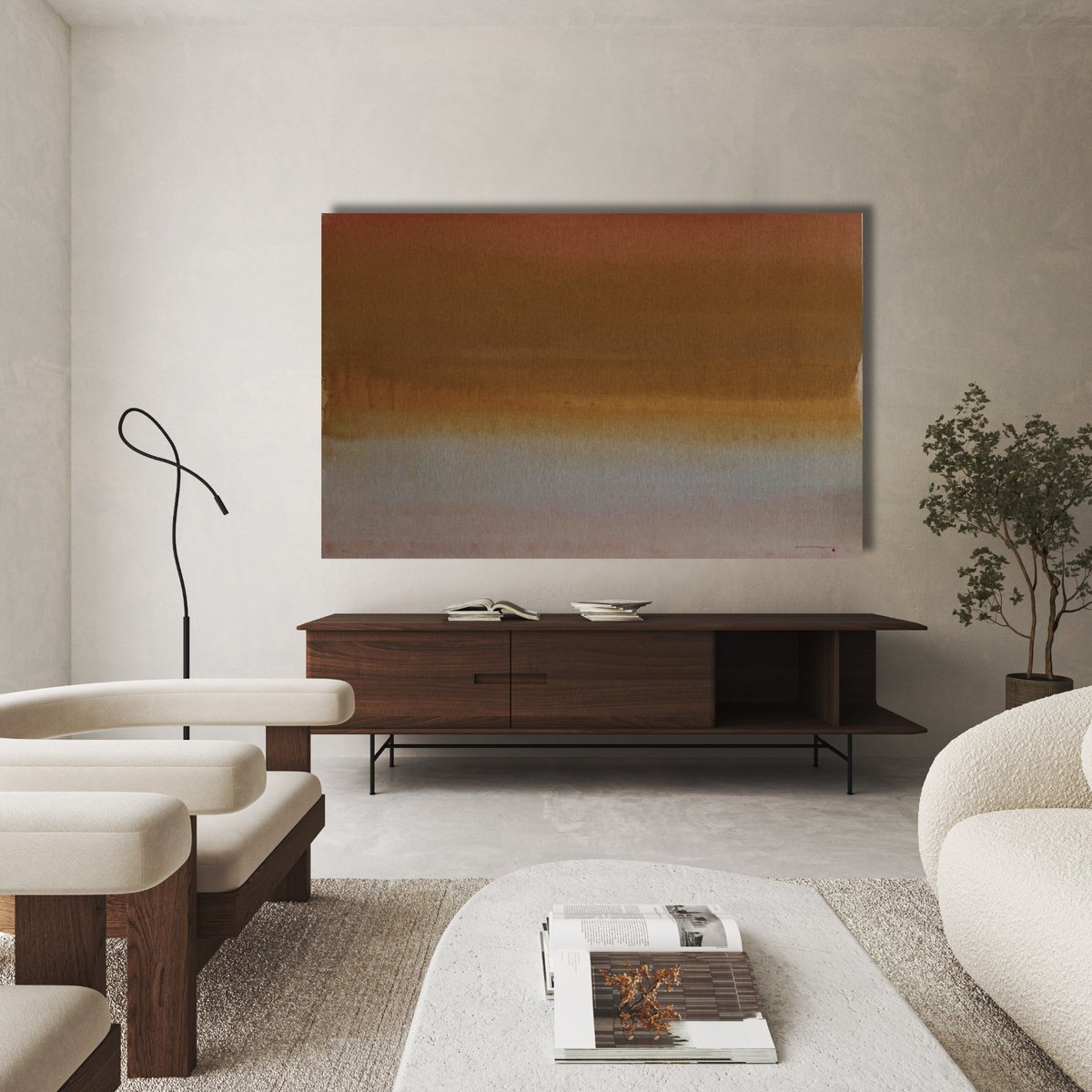 Abstract Landscape Acrylic Painting By Berta Giner, 71 X 47, Sunset On The Lake, Original Artwork