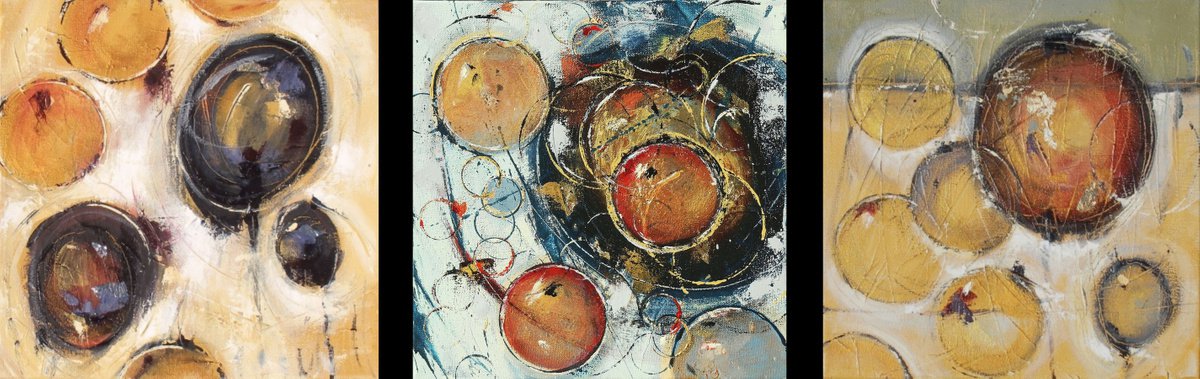 Serene Storm Triptych - Abstract Art - 12 x 36 IN / 30 x 91 CM - Abstract Oil Painting on... by Cynthia Ligeros Abstract Artist