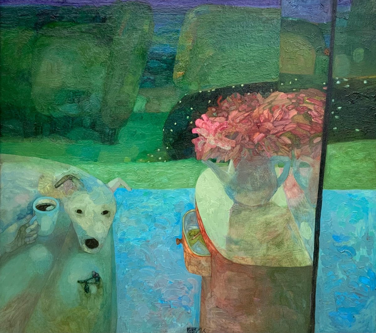 Urban And Pop Portrait Oil Painting By Anna Bulkina, 41 X 37, Terrace With A View, Original Artwork