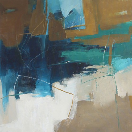 "Influence" Abstract navy teal brown art
