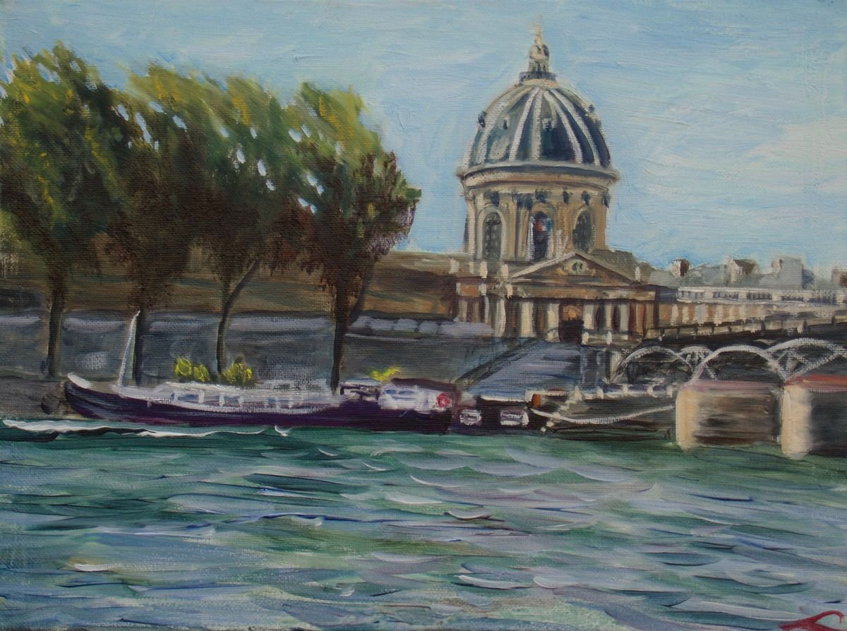 Impressionistic Cityscapes Oil Painting By Elena Sokolova, 16 X 12, The Embankments Of Paris, Original Artwork