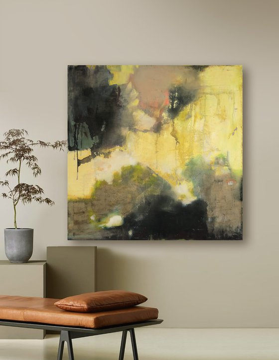 Yellow Meditation Wabi-Sabi 48x48" by Bo Kravchenko