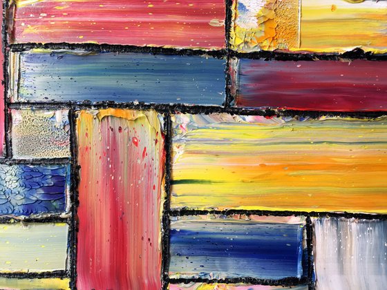 "Candy Crush" - Original PMS Abstract Oil Painting On Reclaimed Wood - 26" x 7.5"