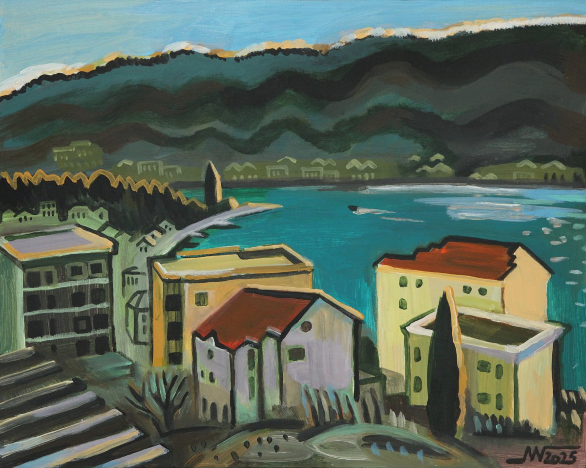 Landscape Acrylic Painting By Marina Gorkaeva, 20 X 16", Dobrota, Original Artwork