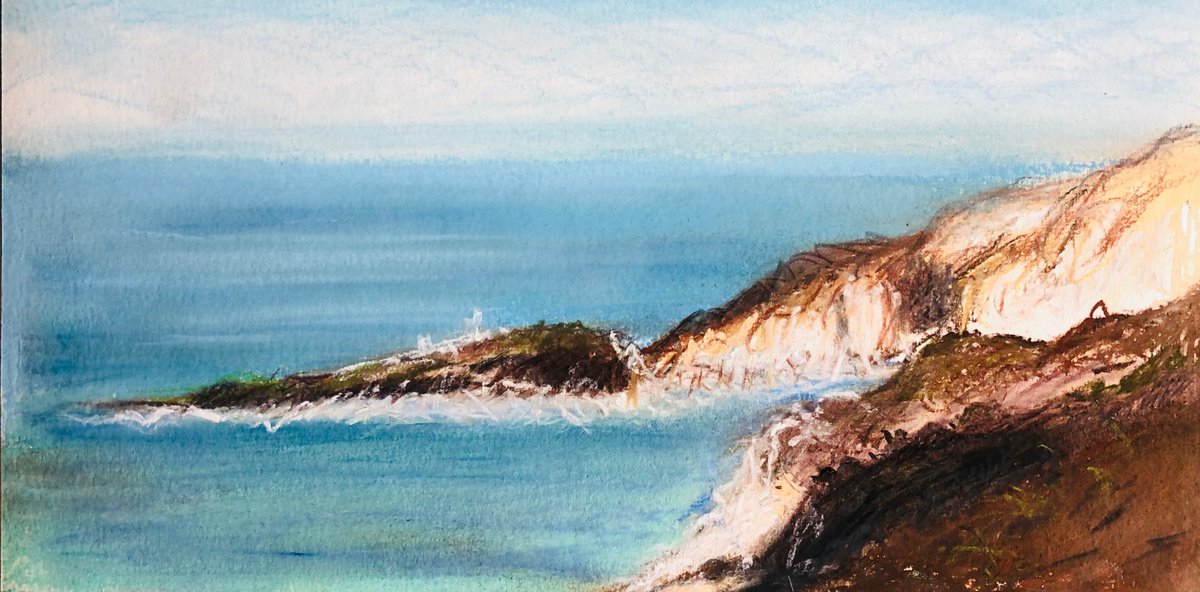 Illustrative Landscape Pastel Drawing By Shabs Beigh, 19 X 12", Holy Island, Original Artwork