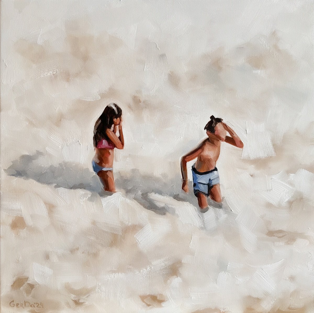 Impressionistic Landscape Oil Painting By Daria Gerasimova, 20 X 20, In The Waves, Original Artwork