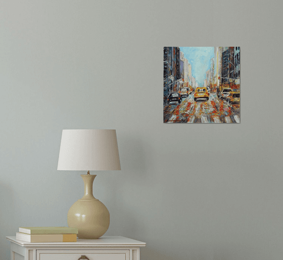 City Life | New York Urban Cityscape | Original Oil Artwork (2021) 12x12 in. (30x30 cm)