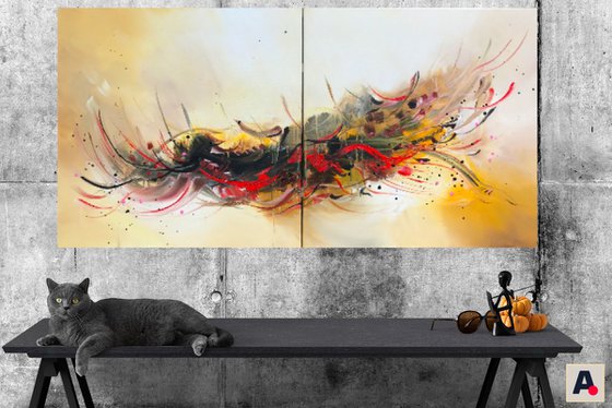 " Adventure" Acrylic painting 70x140 cm ( 28x55") two canvases