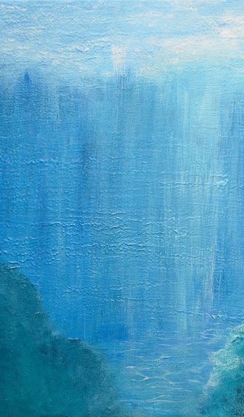 Submerged V - seascape on stretched cotton canvas, unique frothing technique, ready to hang, 70x50cm by Silvija Horvat - NataDaMano