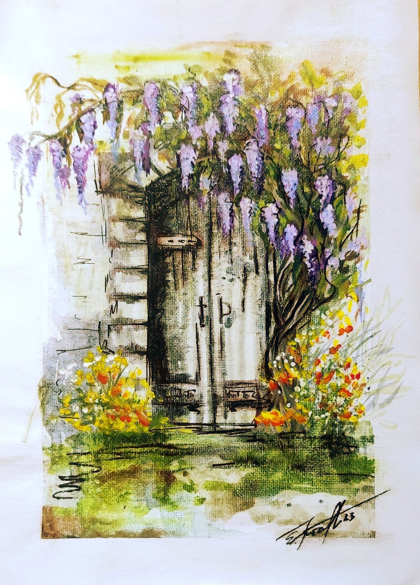 Impressionistic Botanical Acrylic Painting By Elena Kraft, 8 X 11, The Charm Of Provence I, Original Artwork