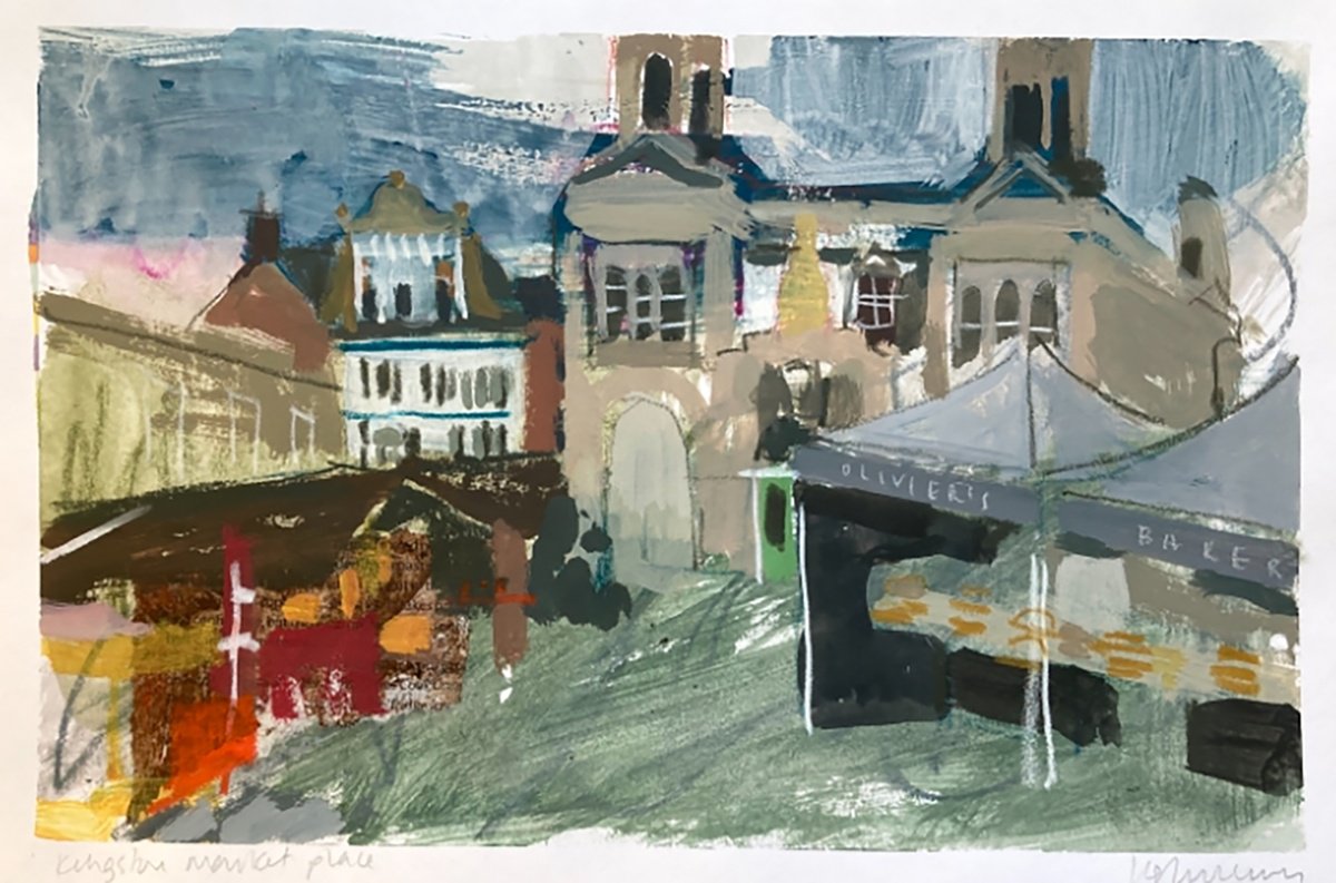 Expressive Painting , Kingston Market Place By Kate Strupinski, 11 X 8, Artwork For Sale On Artfinder