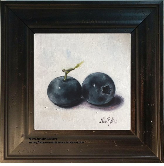Still Life Blueberries With Stem Original Oil Painting